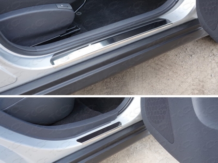 Nissan Almera 2014-Накладки на пороги (лист зеркальный)	